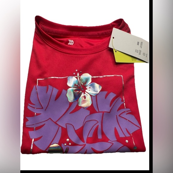 All in motion Graphic Tee Girls Kids athletic top summer Pink Aloha Flower - Picture 5 of 7